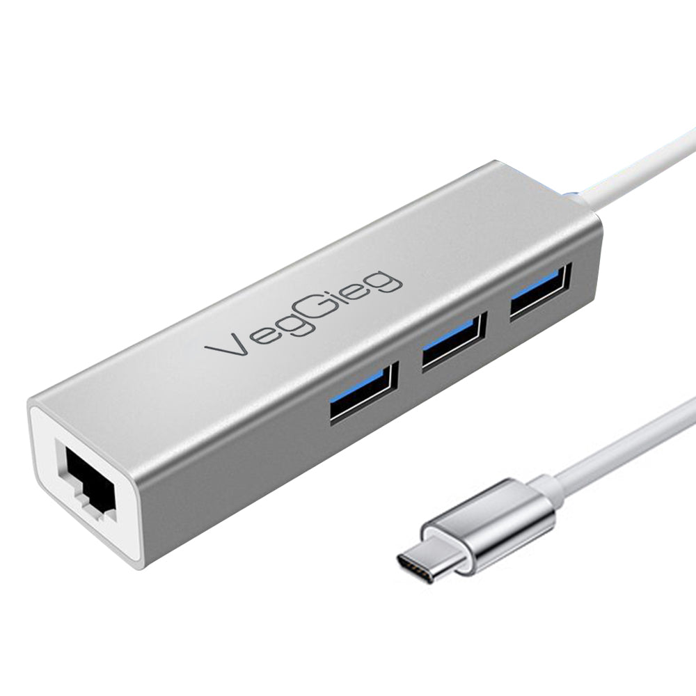 VEGGIEG U3J-3C Type-C Docking Station 3.0 RJ45 Gigabit USB-C Hub Adapter with 3 USB Ports Alloy Version VEGGIEG U3J-3C Type-C Docking Station 3.0 RJ45 Gigabit USB-C Hub Adapter with 3 USB Ports Alloy Version